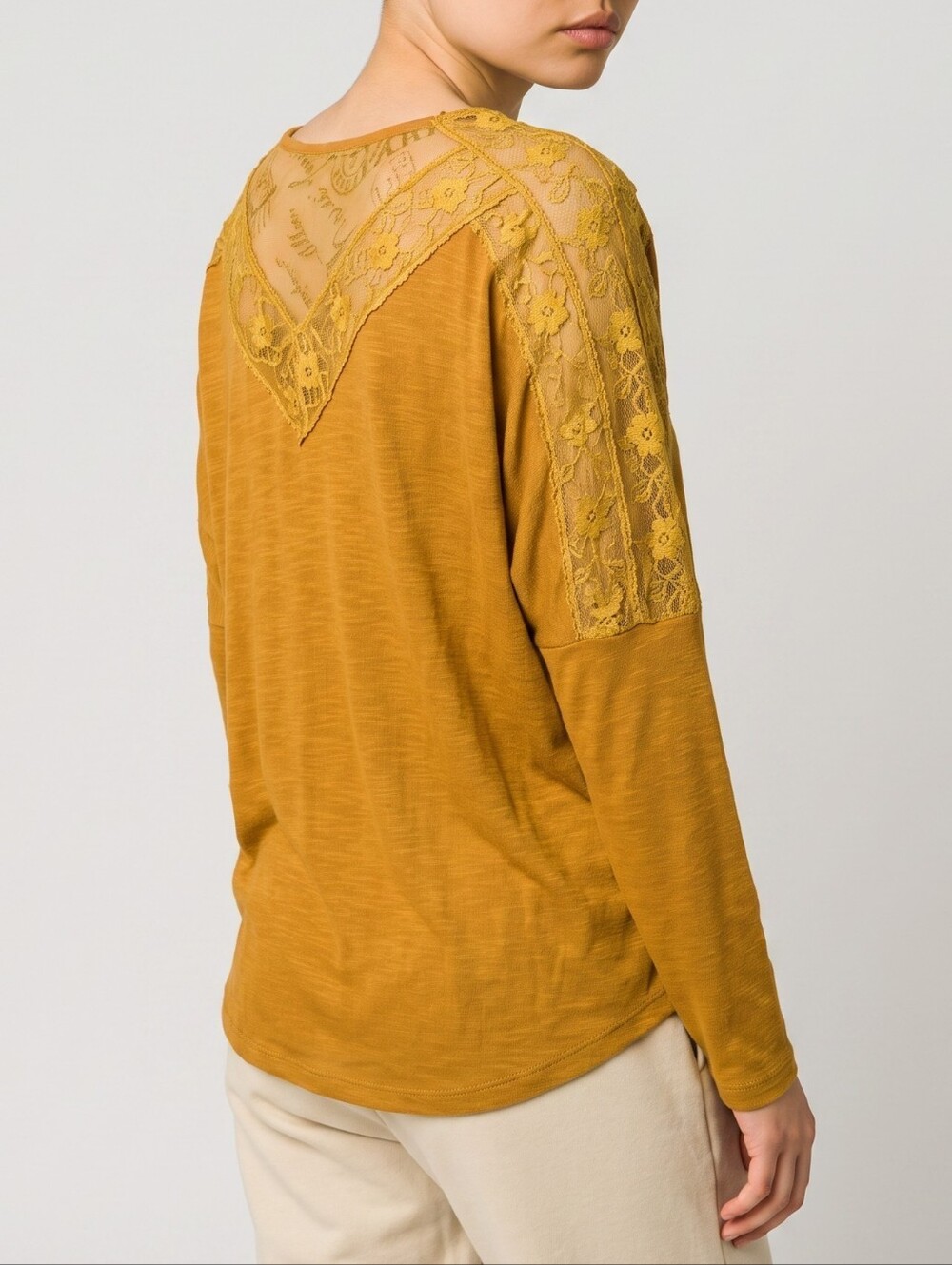 Free People Ultra Soft Yellow Lace V-Neck Long Sleeve Boho Blouse L